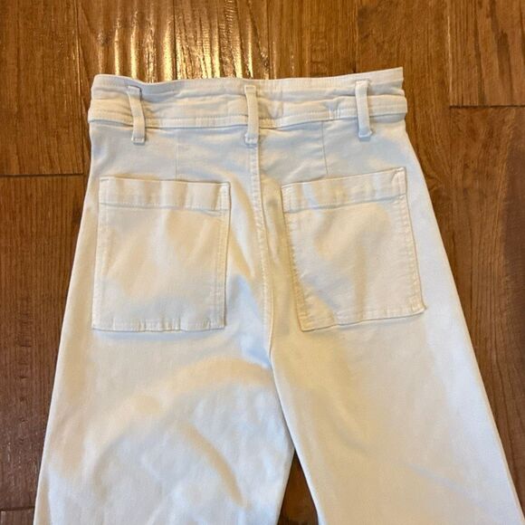 Zara Marine high rise wide leg cream jeans raw hem size 4 - Picture 9 of 11